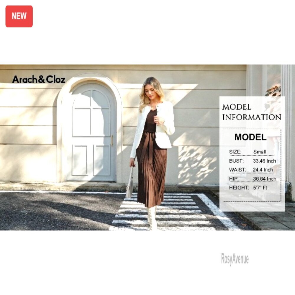 Wool Blend Tie Waist Pleated Sweater Dress, V-Neck Long Sleeve, Fall Winter - Picture 6 of 8